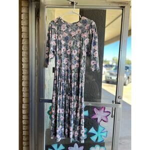 Vintage 1970s Eber San Francisco blue floral modest maxi dress size 18